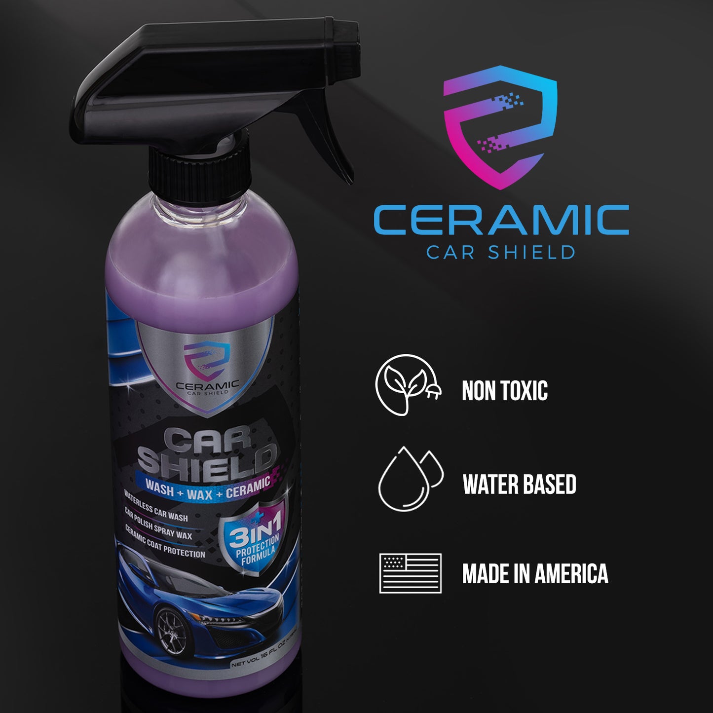 Ceramic Wax Spray, Hydrophobic Ceramic Coating 3-in-1 SiO2 Quick Detailer, Waterless Ceramic Car Wash and Wax, Best Top Coat Spray to Detail, Clean and Polish Shine Cars Fast and Easy