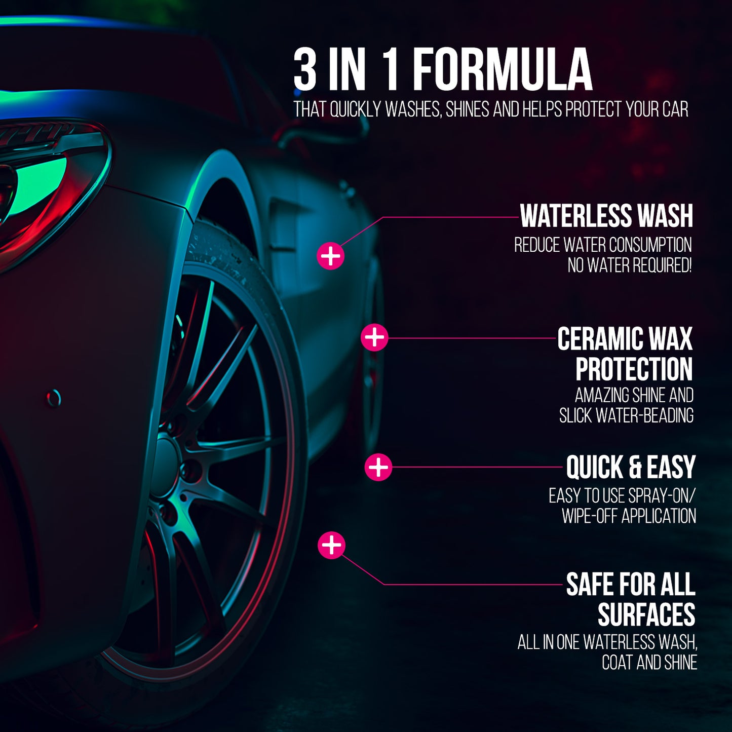 Ceramic Wax Spray, Hydrophobic Ceramic Coating 3-in-1 SiO2 Quick Detailer, Waterless Ceramic Car Wash and Wax, Best Top Coat Spray to Detail, Clean and Polish Shine Cars Fast and Easy