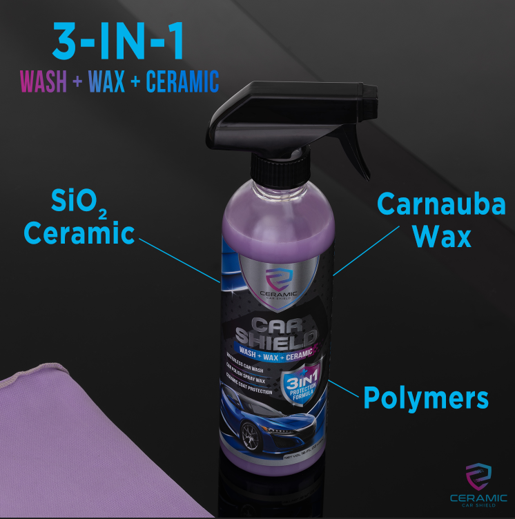 Ceramic Wax Spray, Hydrophobic Ceramic Coating 3-in-1 SiO2 Quick Detailer, Waterless Ceramic Car Wash and Wax, Best Top Coat Spray to Detail, Clean and Polish Shine Cars Fast and Easy
